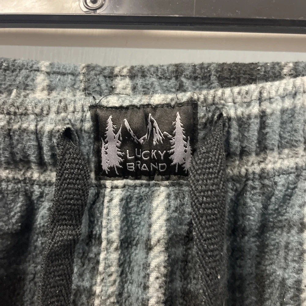 Lucky Brand Mens Blue Plaid Fleece Pajama Pants Sleepwear Large